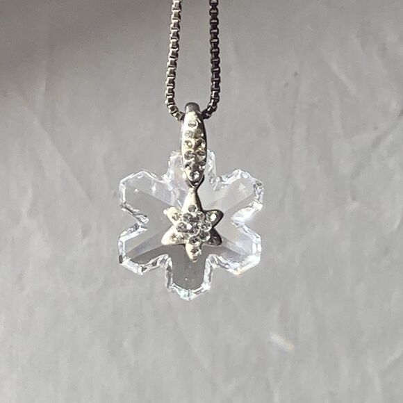 Vintage Swarovski Crystal Snowflake Pave Sterling Silver 925 AU Pendant w/Chain - Picture 9 of 16